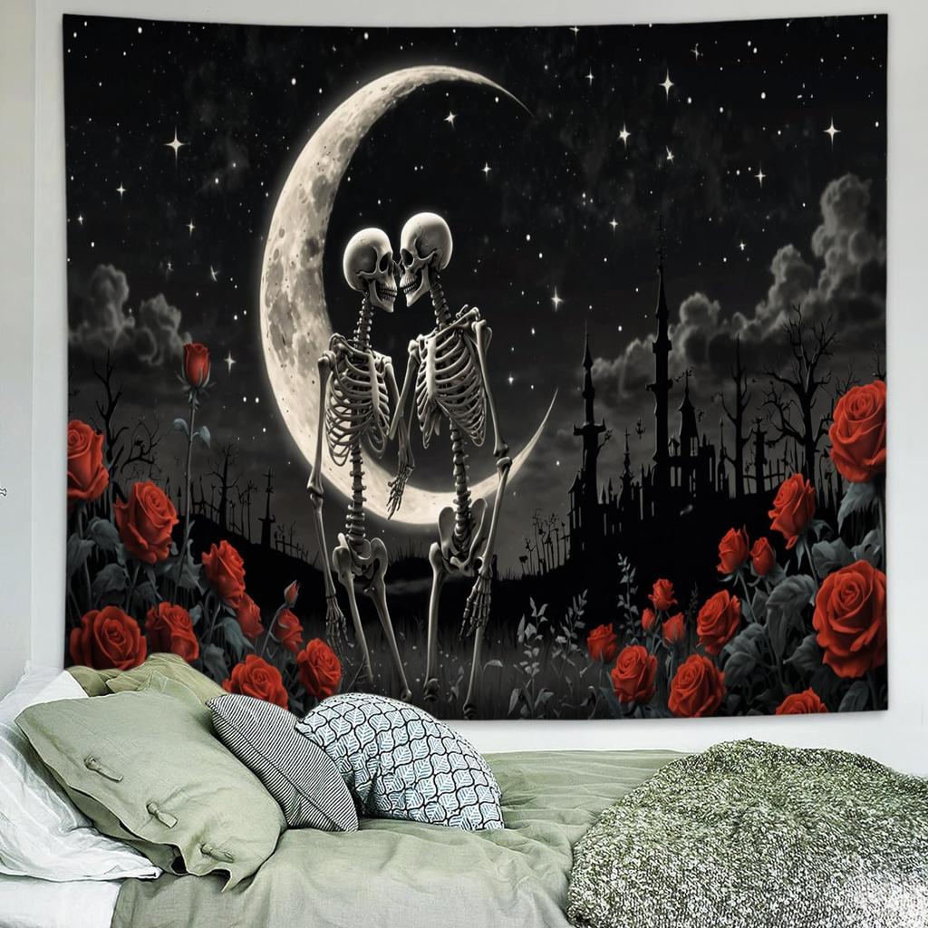 Skull Tapestry Gothic Black and White Romantic Constellation Skeleton Tapestry Abstract Psychedelic Wall Hanging Headboard for