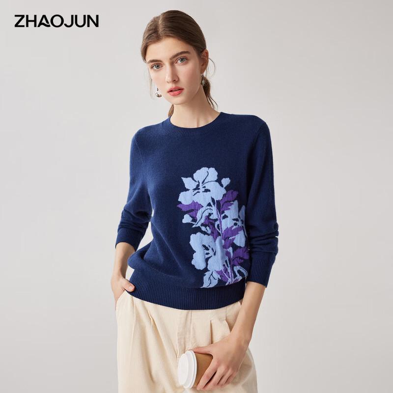 Zhaojun Women's 100% Cashmere Floral Knit Sweater