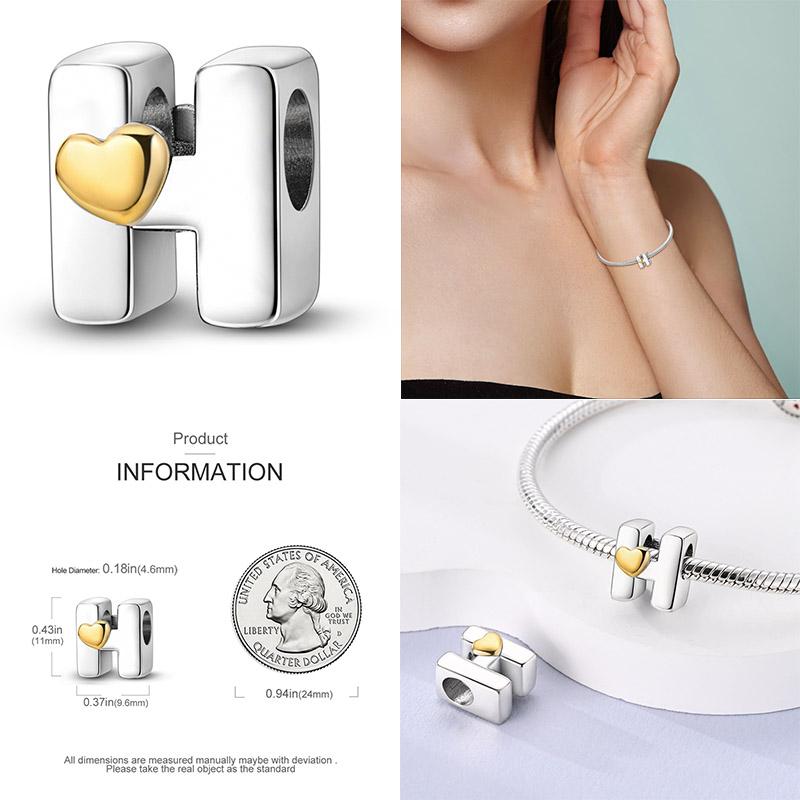 26 A-Z Alphabetperlen Kupfer Liebesbrief-Anhänger Passend für Originalmarken-Charms-Armband Zirkonia-Perle Schmuckherstellung