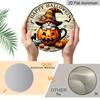 2D Flat, 1pc Joyful Halloween Aluminum Round Sign, Gnome Pumpkin Cup Happy Halloween Print, Rustic Style Metal Door Wall Hanging, No Electricity