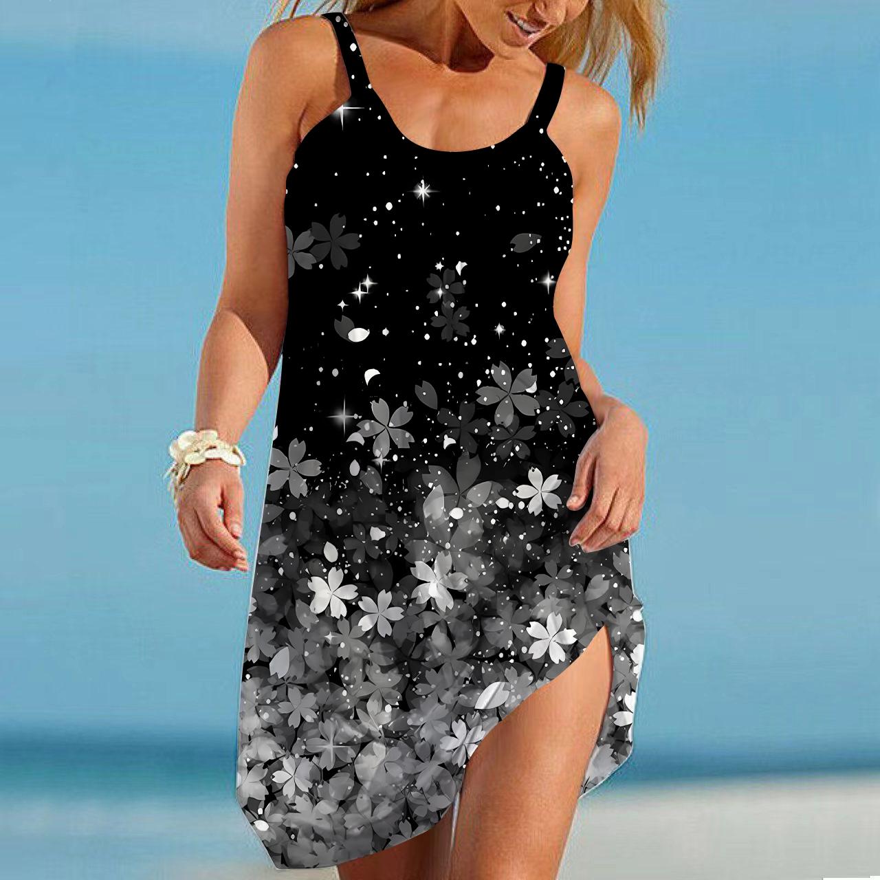 

Женское пляжное платье, пляжная одежда, мини-платье с принтом падающих цветов, повседневное современное платье без рукавов, свободного кроя, для улицы, повседневное, розового и синего цвета, лето 8XL серый