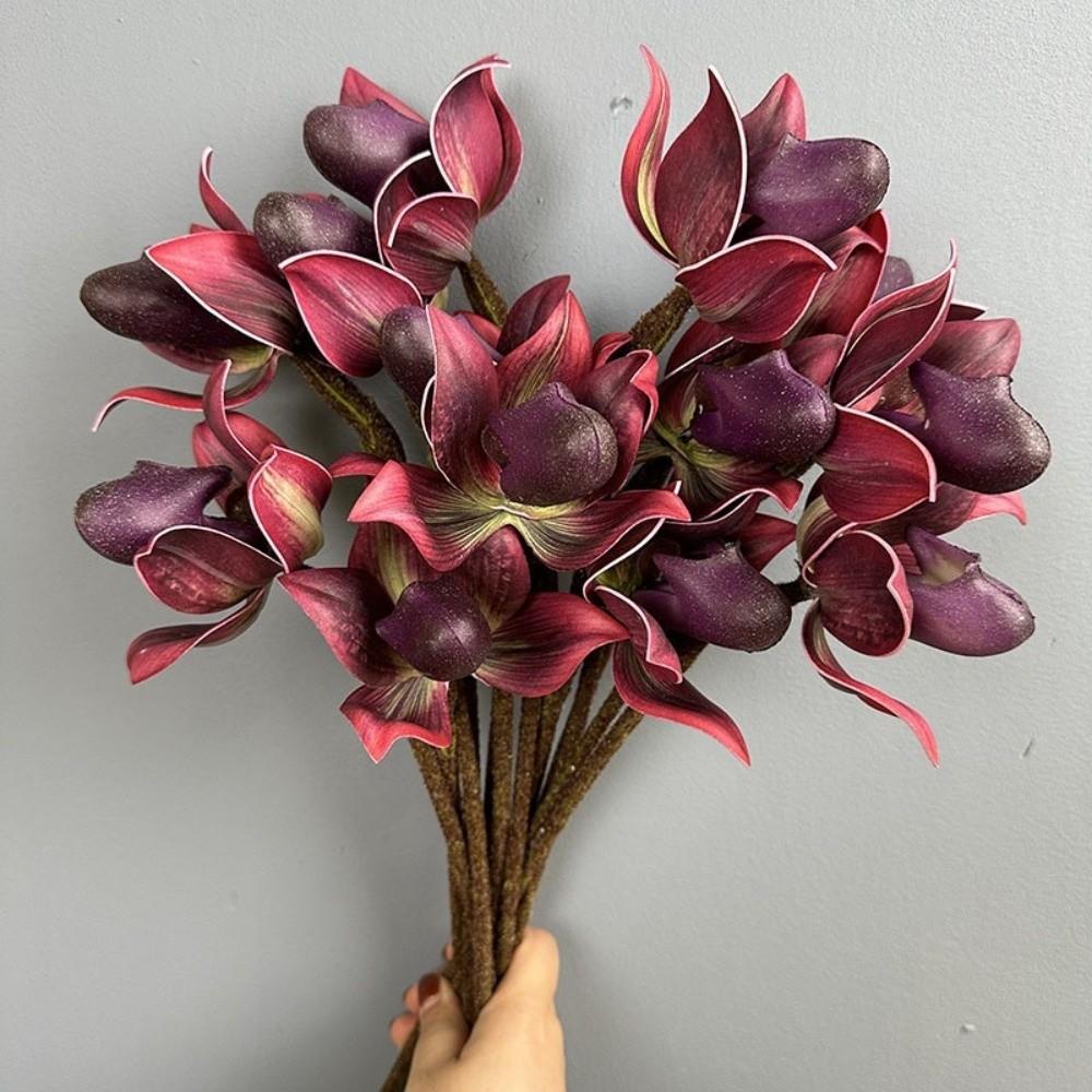 Real Touch Artificial Slipper Orchid Lifelike Single Branch Simulation Orchid Realistic Silk Orchid Flower Indoor Potted
