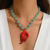 Bohemian Mint Green Beaded Red Lobster Pendant Necklace for Women