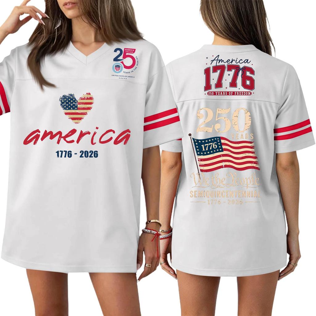 Women's Casual Fashion V-Neck Sports Independence Day Print Short Sleeve Sports T-Shirt Top