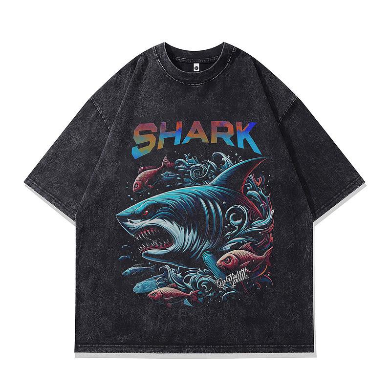 

Vintage Retro Printed T-Shirt Men S High Street Niche Design Sense Small Neckline Washed Short Sleeve T-Shirt Tide XXL