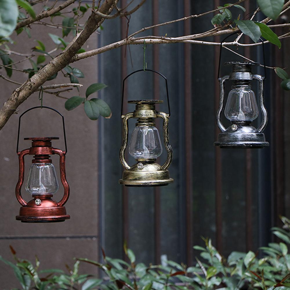 Solar Powered Hanging Candle Light Retro LEDs Oil Lamp Flickering Flameless Solar Lantern Outdoor