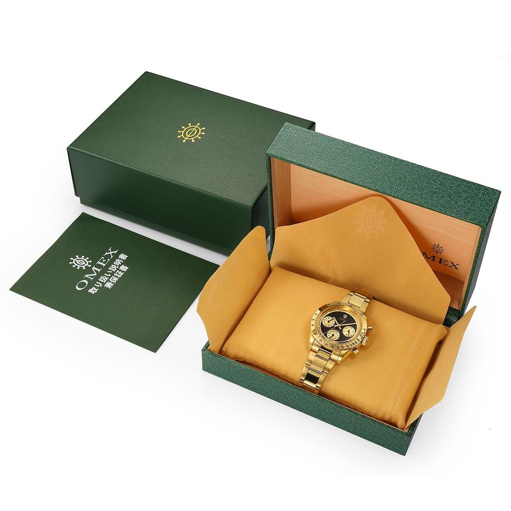 [OMECO] Uhr Herren Omex DENMA Vintage Modell Wasserdicht bis 3 ATM Omeco Uhr Omeko Uhr Hommage Uhr Omex Uhr (Gold x Schwarz)