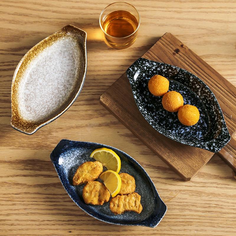 Japanese Style Kiln Transformed Snack Plate Sushi Sashimi Plate Irregular Boat Shaped Ceramic Plate Restaurant Sushi Shop