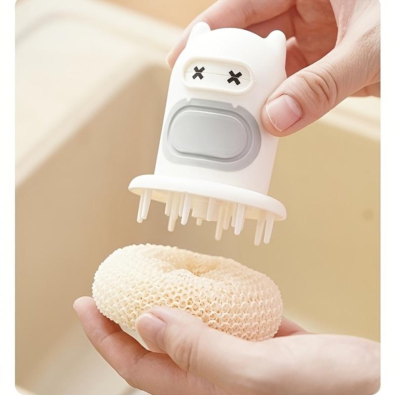 

1pc Cute Cartoon Automatic Liquid Dispensing Kitchen Brush, Press Type Plastic Pot Scrubber with Soft Bristles, Expandable Handle, Stain Removal