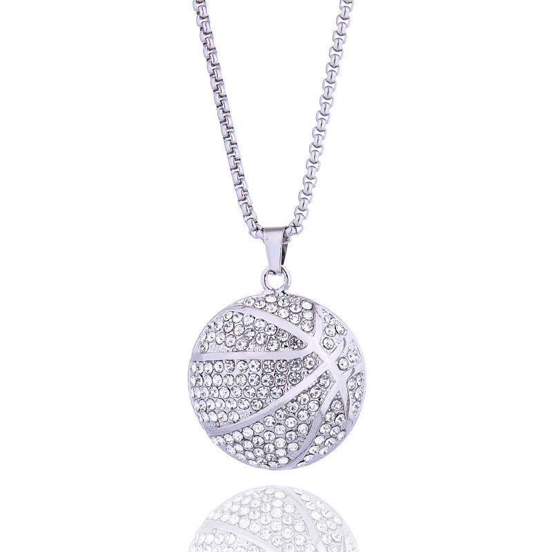 Gold-Plated Titanium Steel Hip-Hop Necklace with Diamond Basketball Pendant
