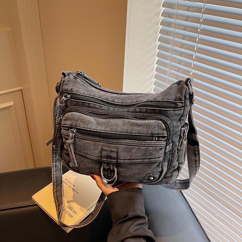 Retro Wind Wash Denim Messenger Bag New Niche Design Multi-pocket Women's Backpack Fashion Casual Shoulder Bag