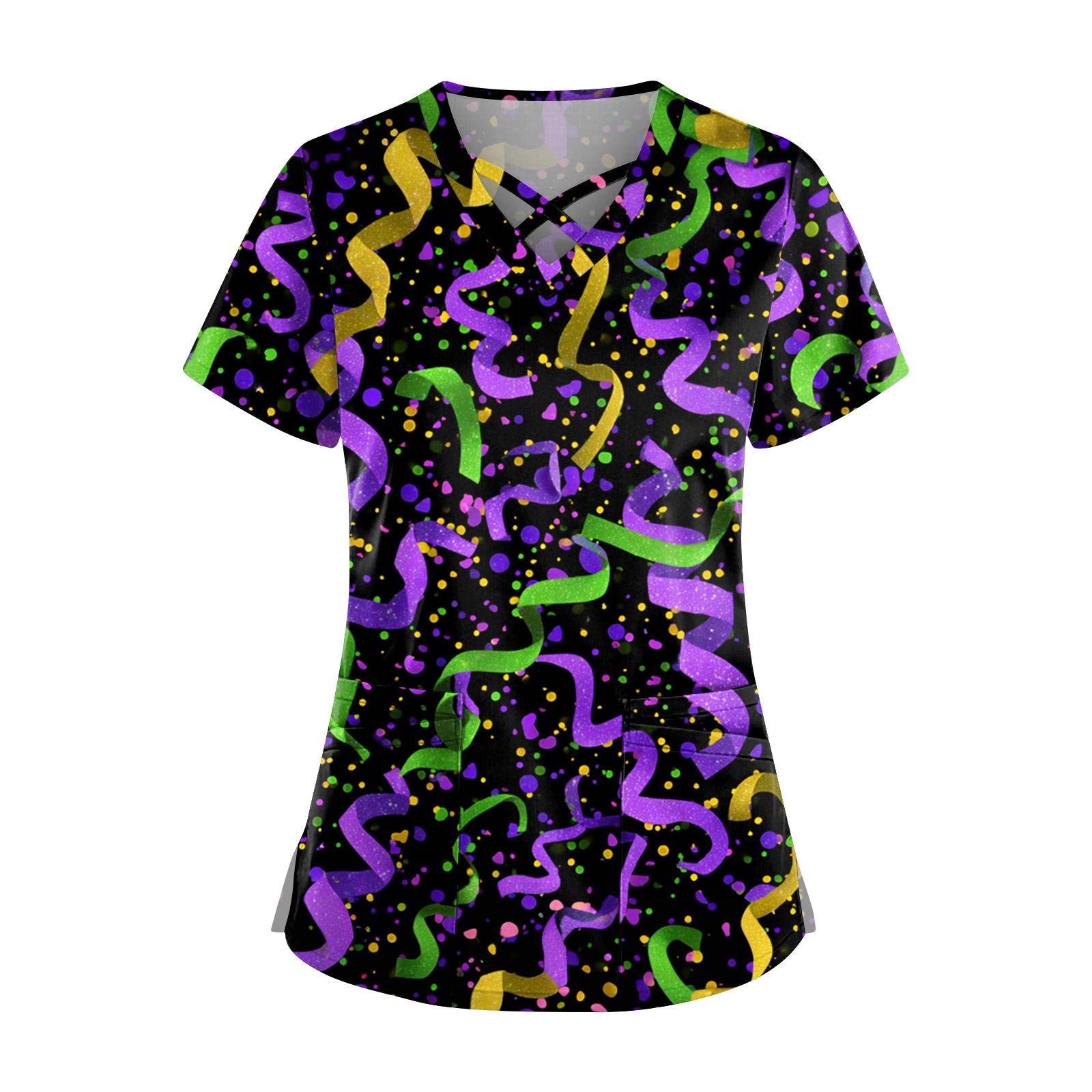 

Женский топ с коротким рукавом, ступенчатым V-образным вырезом, принтом и карманом, быстросохнущий L