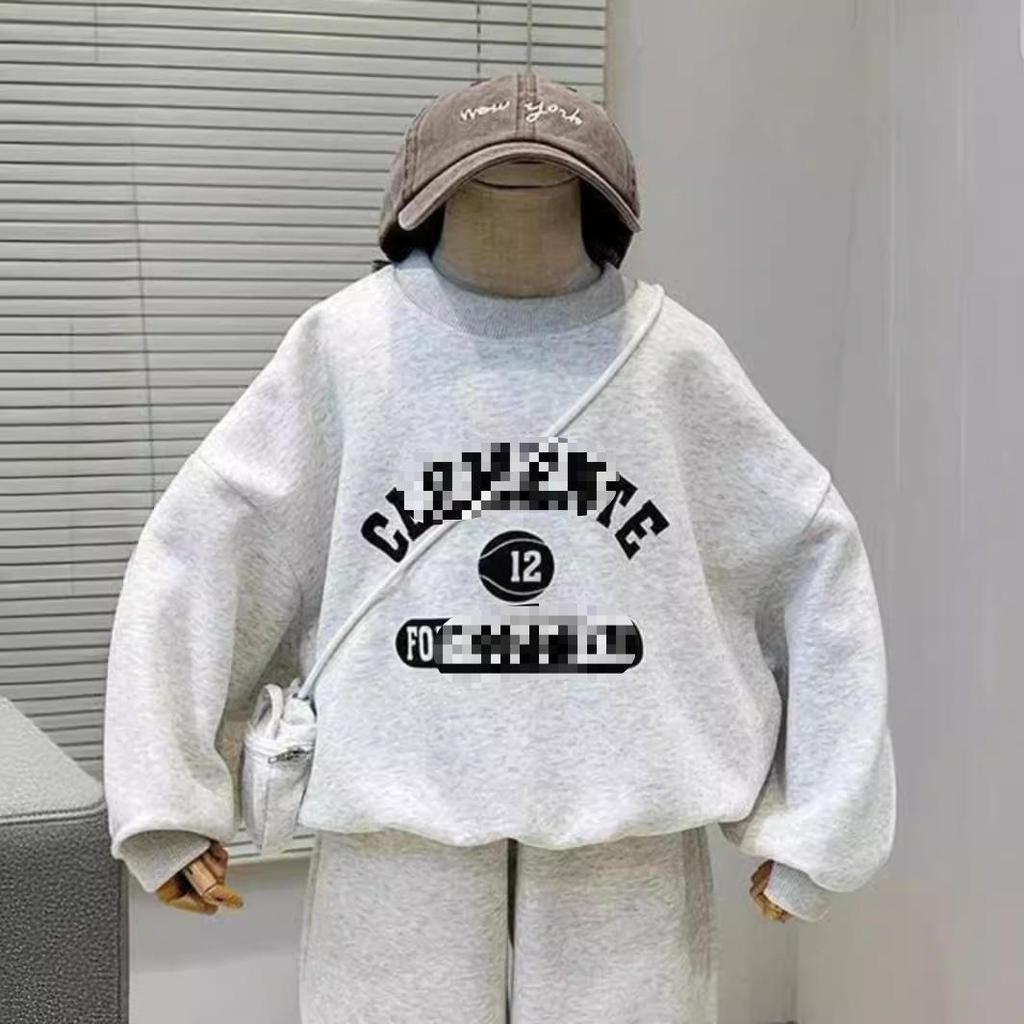 Boys 2024 Spring & Autumn Korean Pullover & Sweatpants Set - Solid Color, Casual & Fashionable