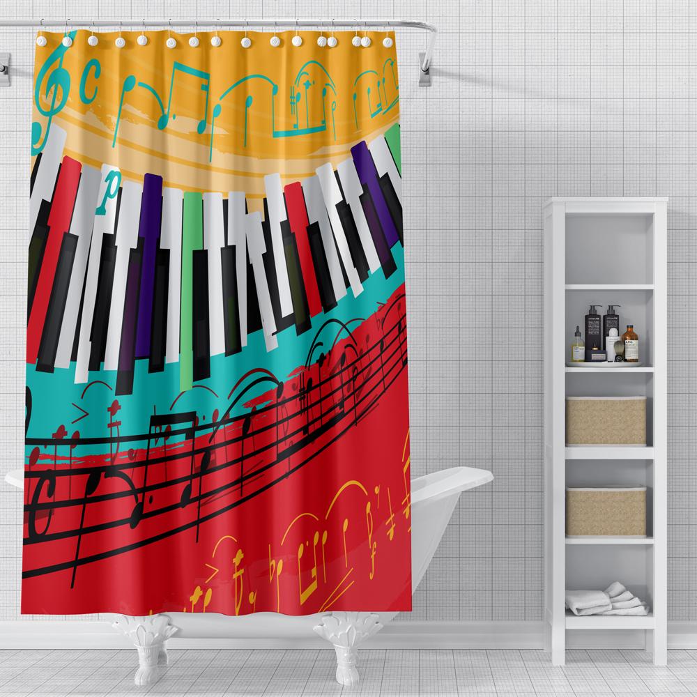 Piano Key Music Shower Curtain For Bathroom Musical Notes Waterproof Bathroom Shower Curtain Romantic Elegant Bath Bathtub Decor