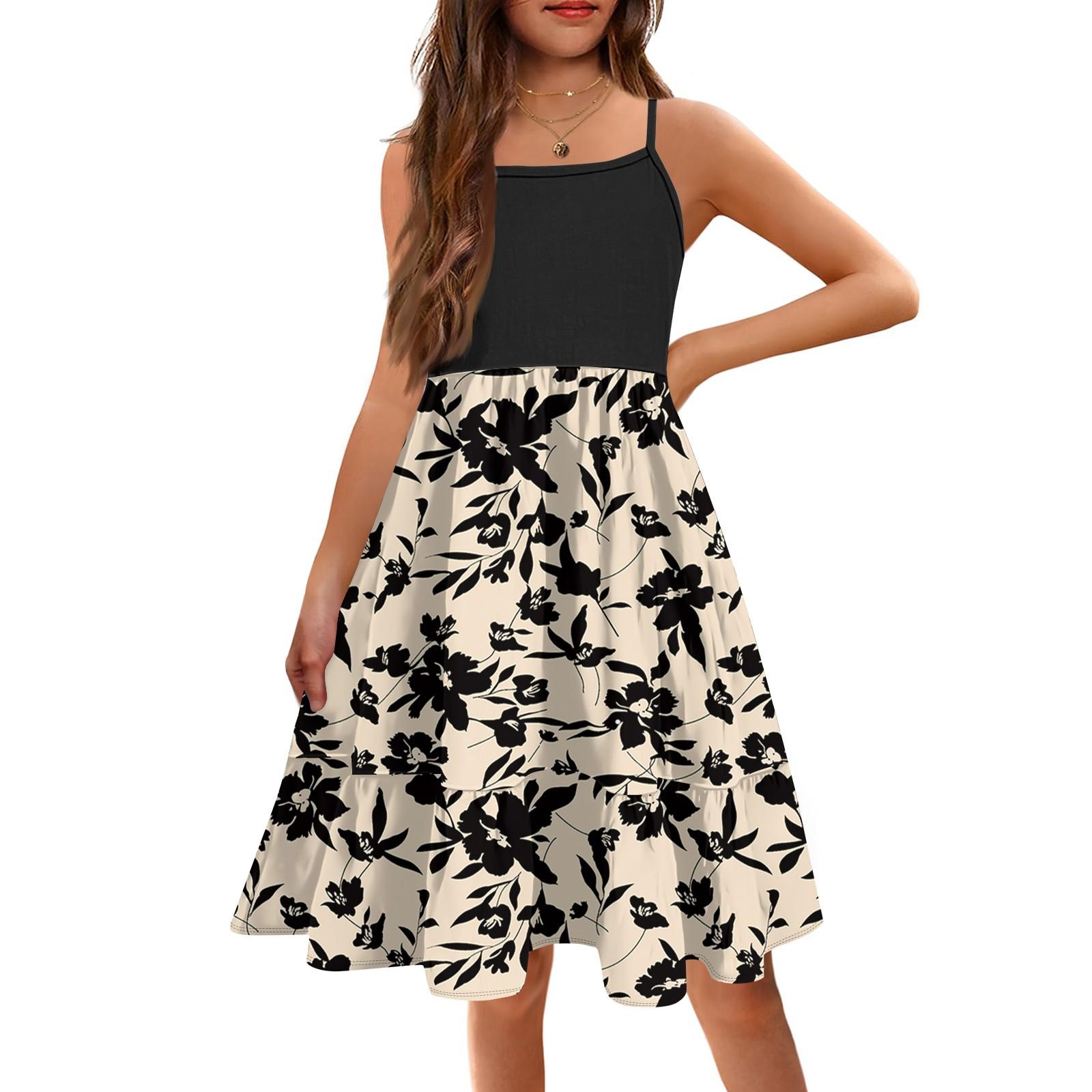 

Летние детские платья Condole Girls с милым цветочным принтом без рукавов для отдыха принцесс 120 чёрный