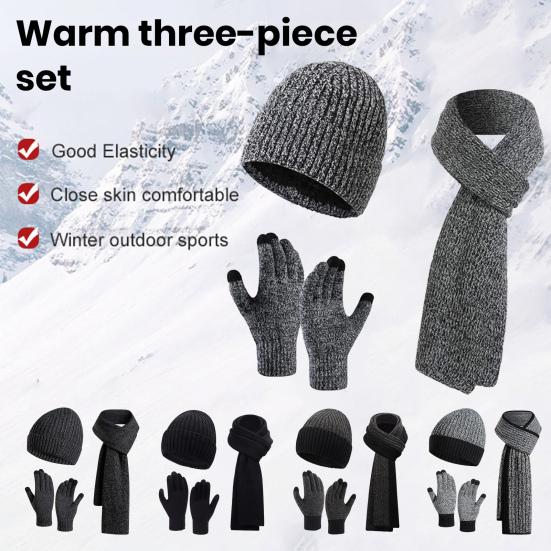 3 Pcs/Set Unisex Winter Beanie Scarf Gloves Set Thick Knitted Warm Cap Touchscreen Gloves Elastic Ear Protection Windproof Winter Outdoor Cycling Dome