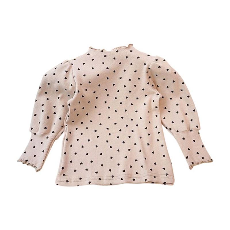 Baby Girl Long Sleeved Top Children's T-Shirt Puff Sleeve Heart-Shaped Printed Kids Top