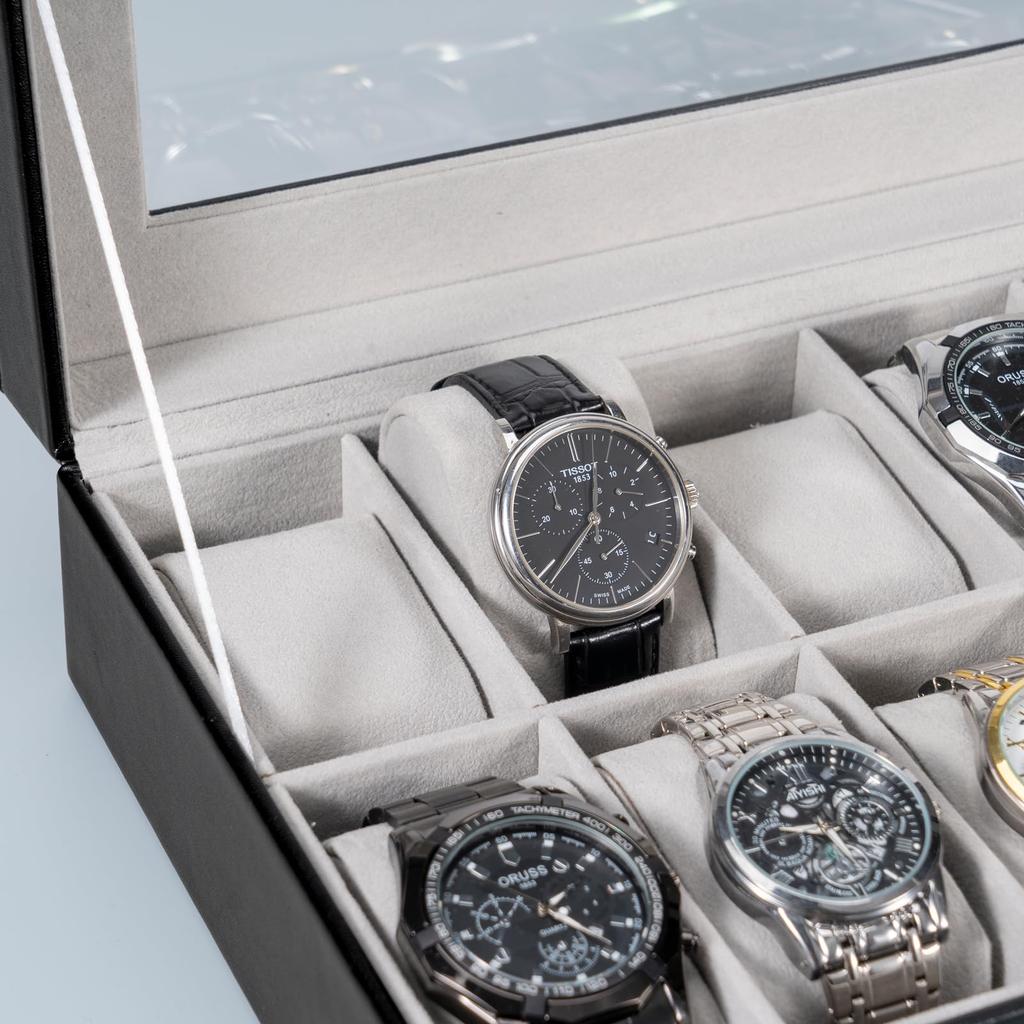 ProCase Watch Box for 12 Slots Watch Watch Storage Watch Holder Organizer for Watch Display Case with Glass Lid Men, Men's Case, Men,