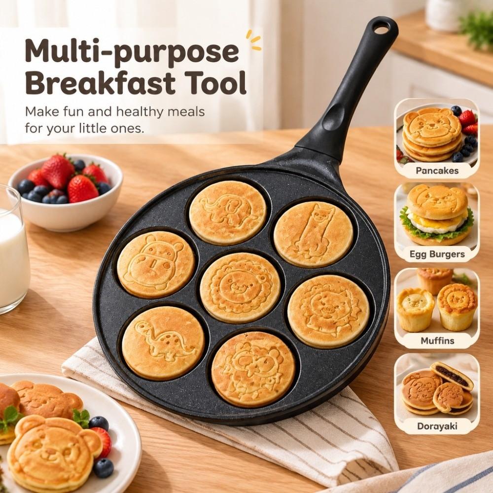 Non-Stick Coating Cartoon Griddle Pan 7 Hole Egg Burger Mold Versatile Animal Pancake Pan For Kids