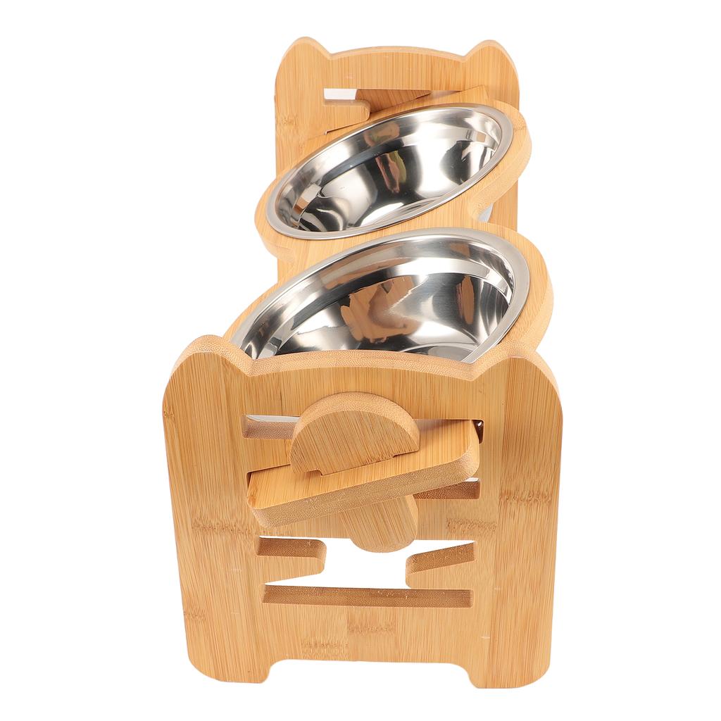 Raised Dog Bowls Stand 15 Degree Tilted Anti Slip Adjustable Dog Dish with 2 Stainless Steel Bowls F