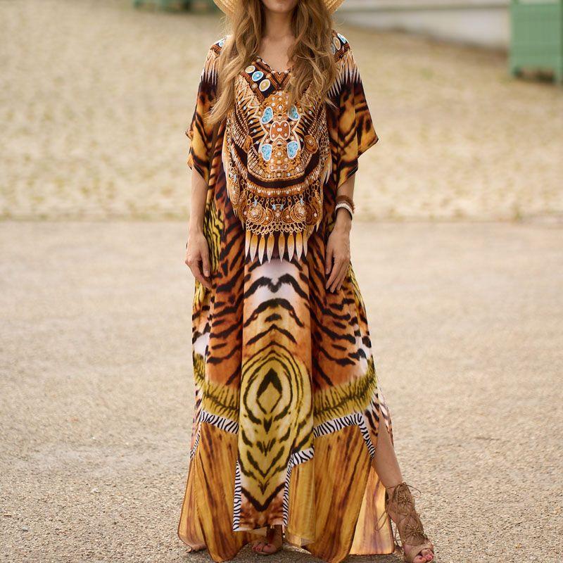 

2024 Новое поступление Мода Винтажный Леопардовый принт Платье-швабра Длинное Пляжное платье для морского отдыха Плюс размер Летнее Женское Coffee All yards