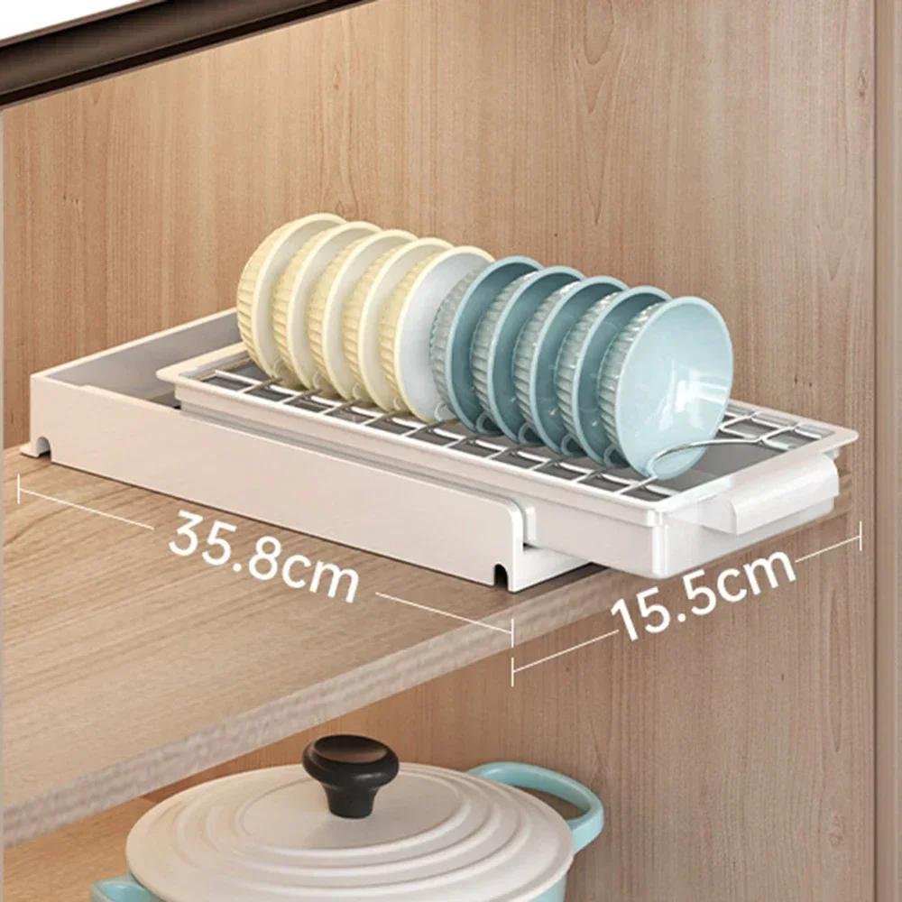 Kitchen Pull-out Dish Rack with Drawer Bowls Dishes Drainer Storage Drying Rack Tableware Holder Under Sink Cabinet Organizer