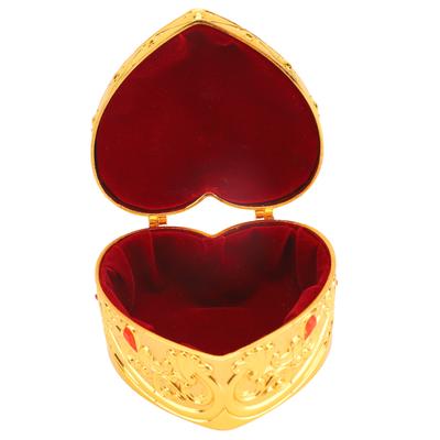 Vintage Metal Jewelry Box Antique Flower Carved Small Heart Shape Trinket Organizer for Earrings Rings Necklace