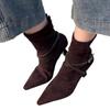 Fashion High Heel Back Zipper Women's Scrub Belt Buckle Pointed Toe Temperament Booties Vintage Slim Follower Single Boots