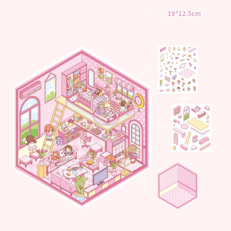 Cartoon Food Street Landscape Sticker Cabin Scene DIY Toy Game Sticker Festival Birthday Gift for Kids Girls and Children