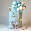 Elephant Cake Decoration Baby Cake Topper Blue White Pearl Balls Hot Air Balloon for Baby Shower Elephant Theme Birthday Party