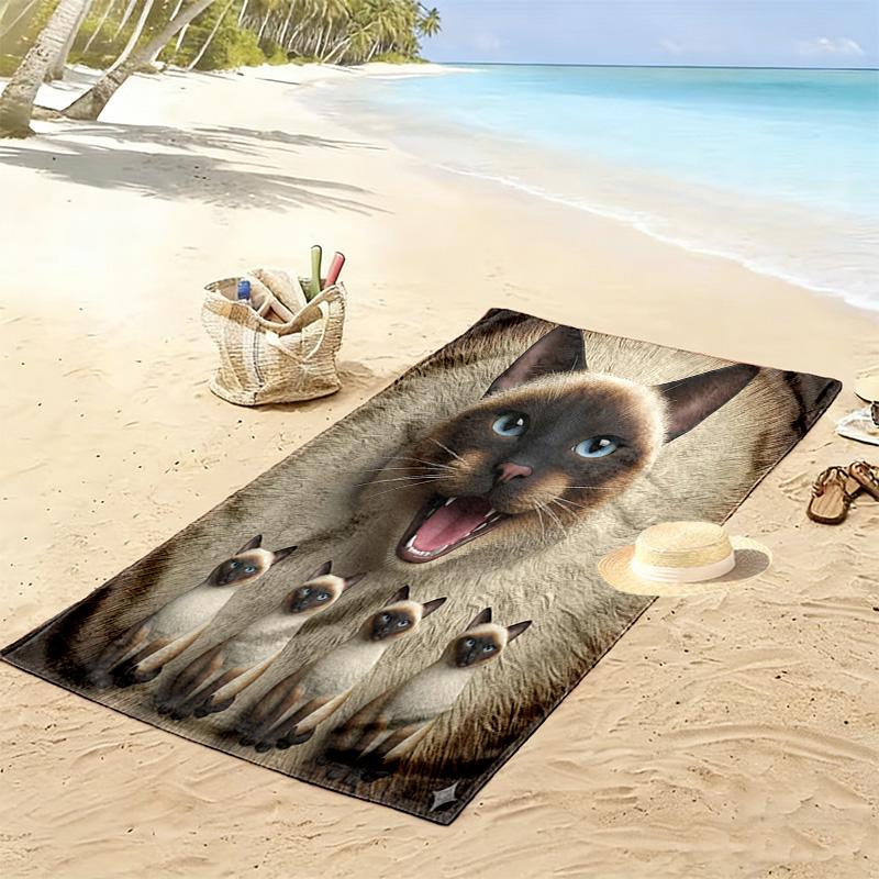 Cow Cat Siamese Print Beach Towel, Large Soft Quick Dry Towel for Beach Camping Swimming