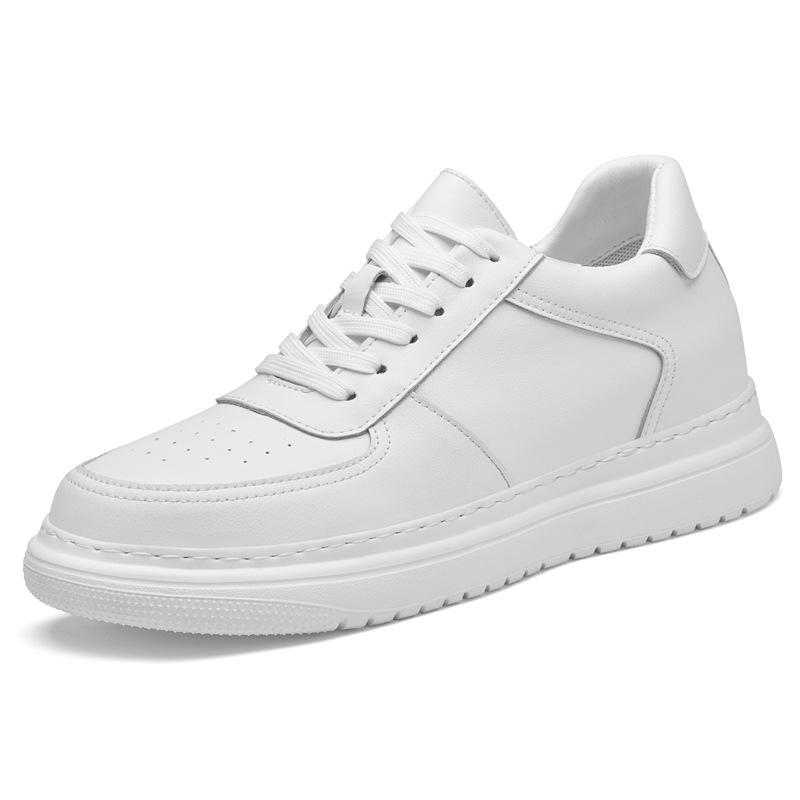 Men s Autumn White Cowhide Sneakers with Thick Soles and Hidden Height Boost 43
