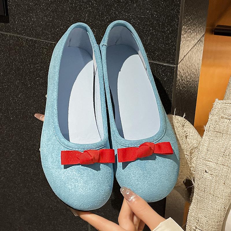 

Retro bow shallow mouth single shoes women s spring and summer new fashionable and comfortable flat bottom inner height increase Mary Jane Doudou lady 40