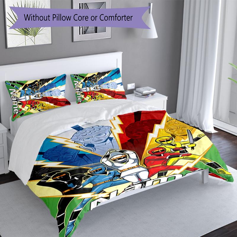 3pcs Custom Name Mighty Morphin Power Rangers Set,Includes 1 Duvet Cover and 2 Pillowcases,All-season Bedroom Decor