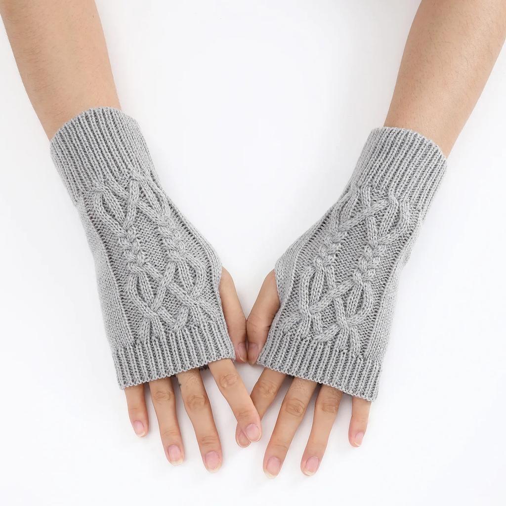 Women's Half Finger Gloves Are Soft and Warm In Winter Wool Like Knitted Arm Gloves and Neutral Black and White Gloves