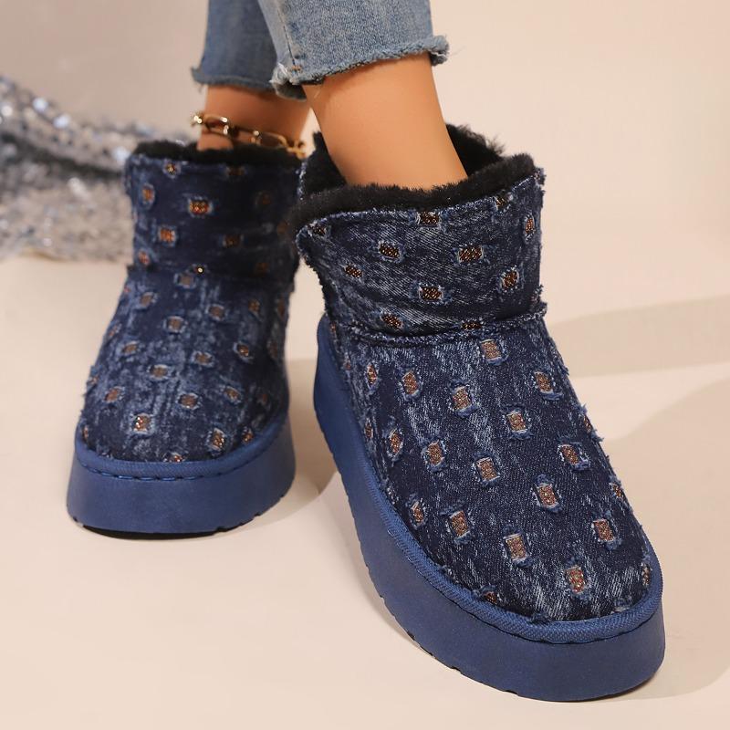 Мода 2024 года. Новые зимние женские короткие сапоги с толстой подошвой и круглым носком — фото 4