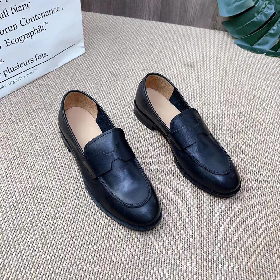 Johnature Retro Echtes Leder Niedrigen Absatz Pumps Frauen Schuhe Runde Zehe Flache Volltonfarbe Bequeme Halbschuhe