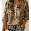 Women's Boho Paisley Print Blouse Tie Neck Ruffle Half Sleeve Loose Casual Top for Daily Vacation Beach Wear