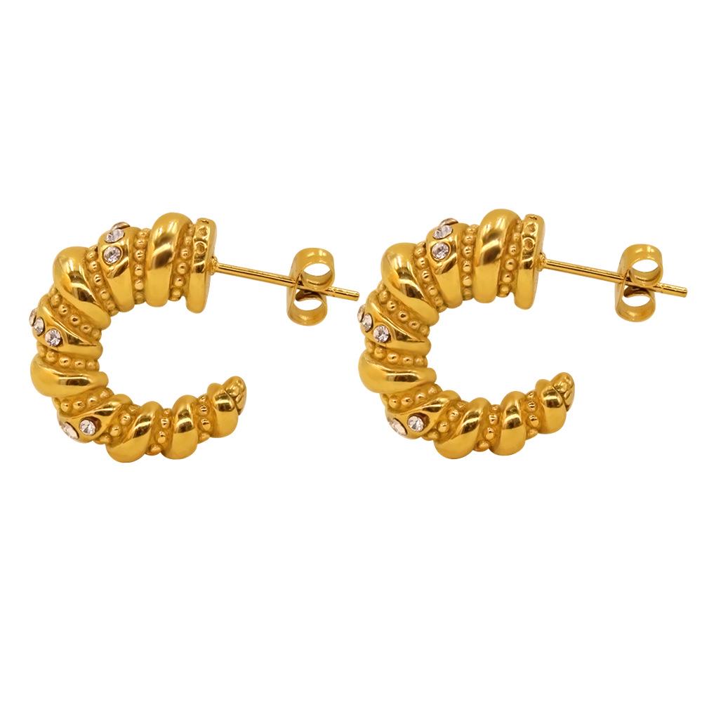 High-End French C-Shaped Zirconia Earrings for Women - Autumn/Winter Collection