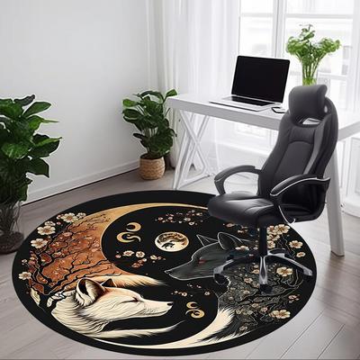 1pc Wolf Moon Office Round Area Rug, Indoor Mat Suitable For Office, Under Office Chairs Bedroom Living Room Home Decor, Room Deco