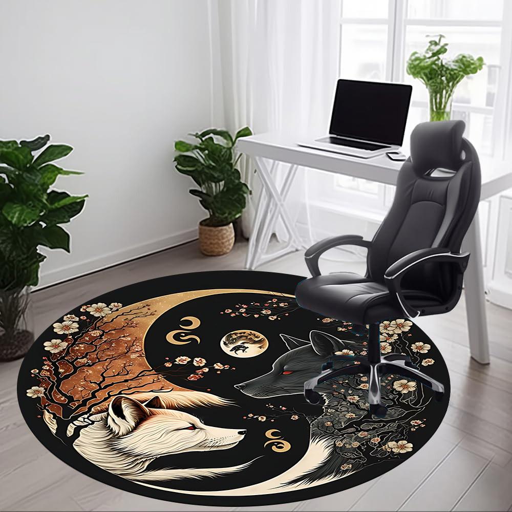 1pc Wolf Moon Office Round Area Rug, Indoor Mat Suitable For Office, Under Office Chairs Bedroom Living Room Home Decor, Room Deco