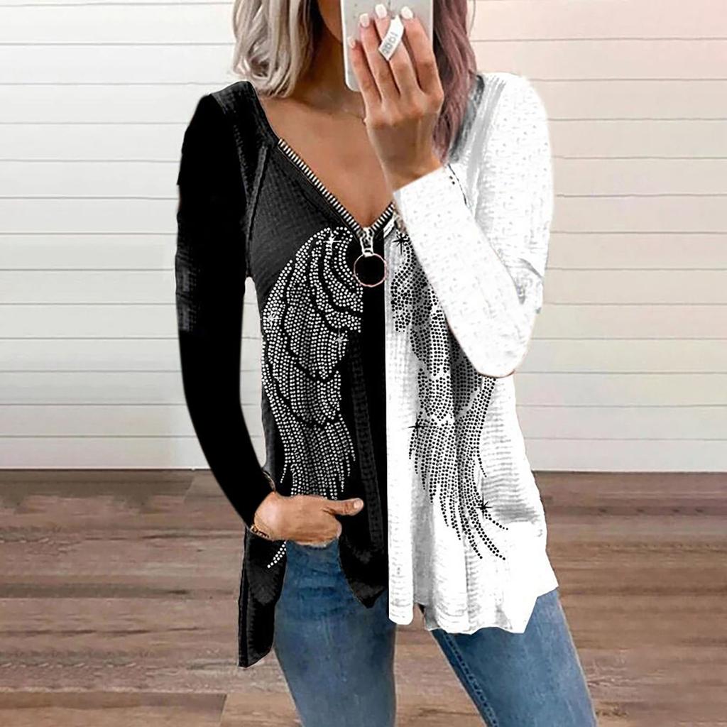 Pullover T Shirts Blouse Tops For Women Long Sleeve  Fall Clothes Casual Loose V Neck Tee Shirts