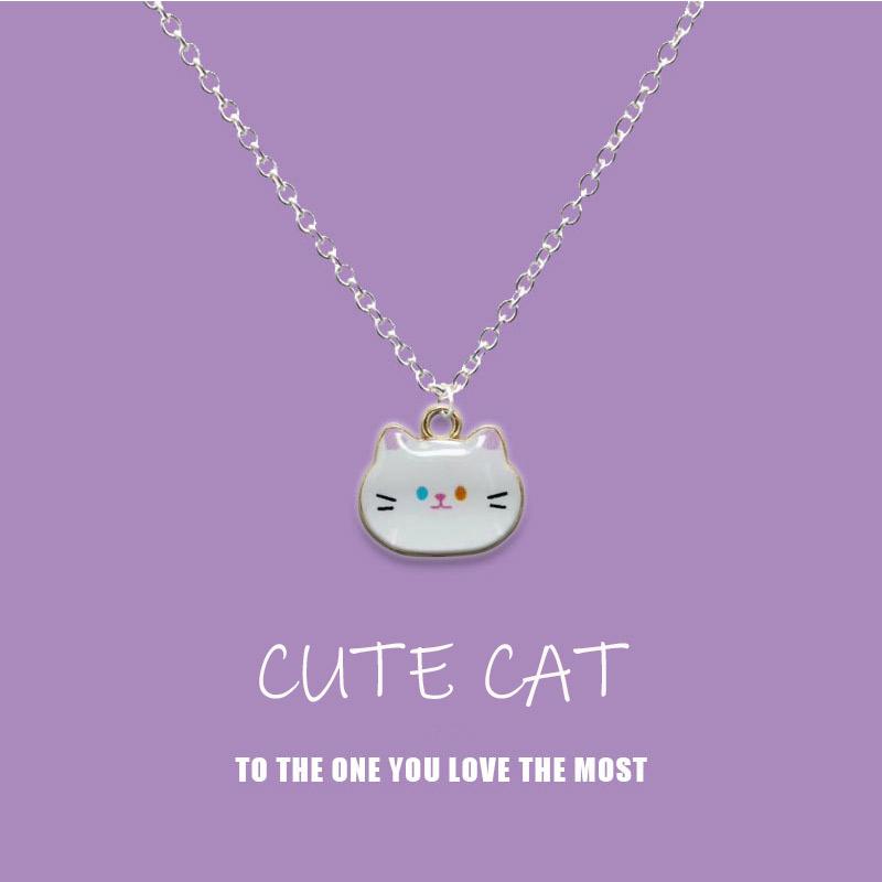 New Trendy Cute Enamel Cat Pendant Necklace For Women Exquisite Cartoon Kitten Metal Chain Choker Party Friendship Jewelry Gifts