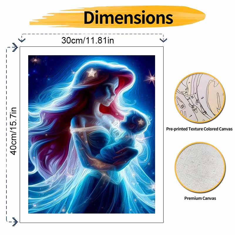 Disney The Little Mermaid Ariel and Baby Oil Paint by Numbers Painting Kit Handmade Diy Home Decoration Gift