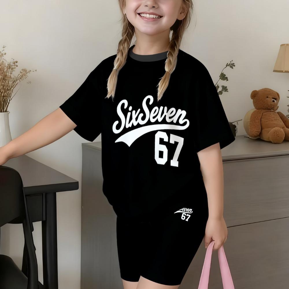 Kinder Sommer Lässiges Outfit Nummer 67 Sternenprint Kurzarm-T-Shirt und Passende Shorts Geeignet für Frühling Sommer Kinder Oberteile 150 black
