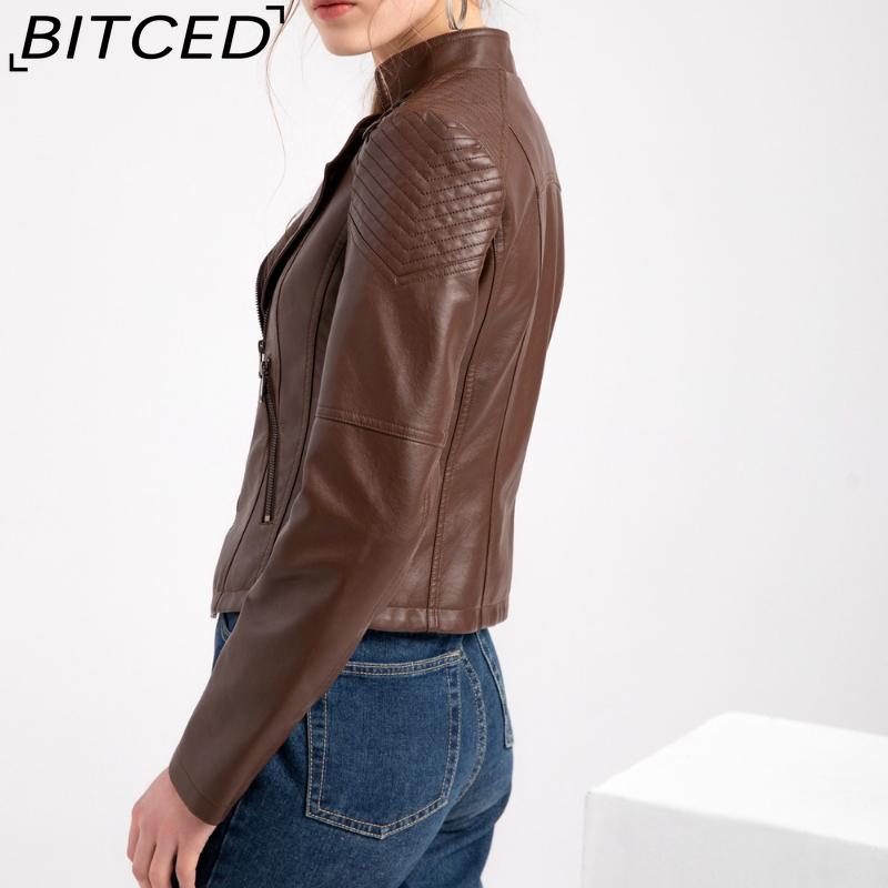 BITCED Spring/Autumn Women's Leather Jacket - Short Fit, Slim-Cut, Lightweight Leather Coat, Biker Style