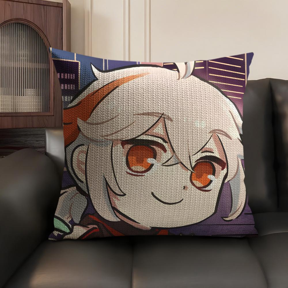 Kaedehara Cute Genshin Impact Cushion Cover Natural Linen Organic Fabric DoubleSided Printing Sofa Home Decor Gift Pillow Case