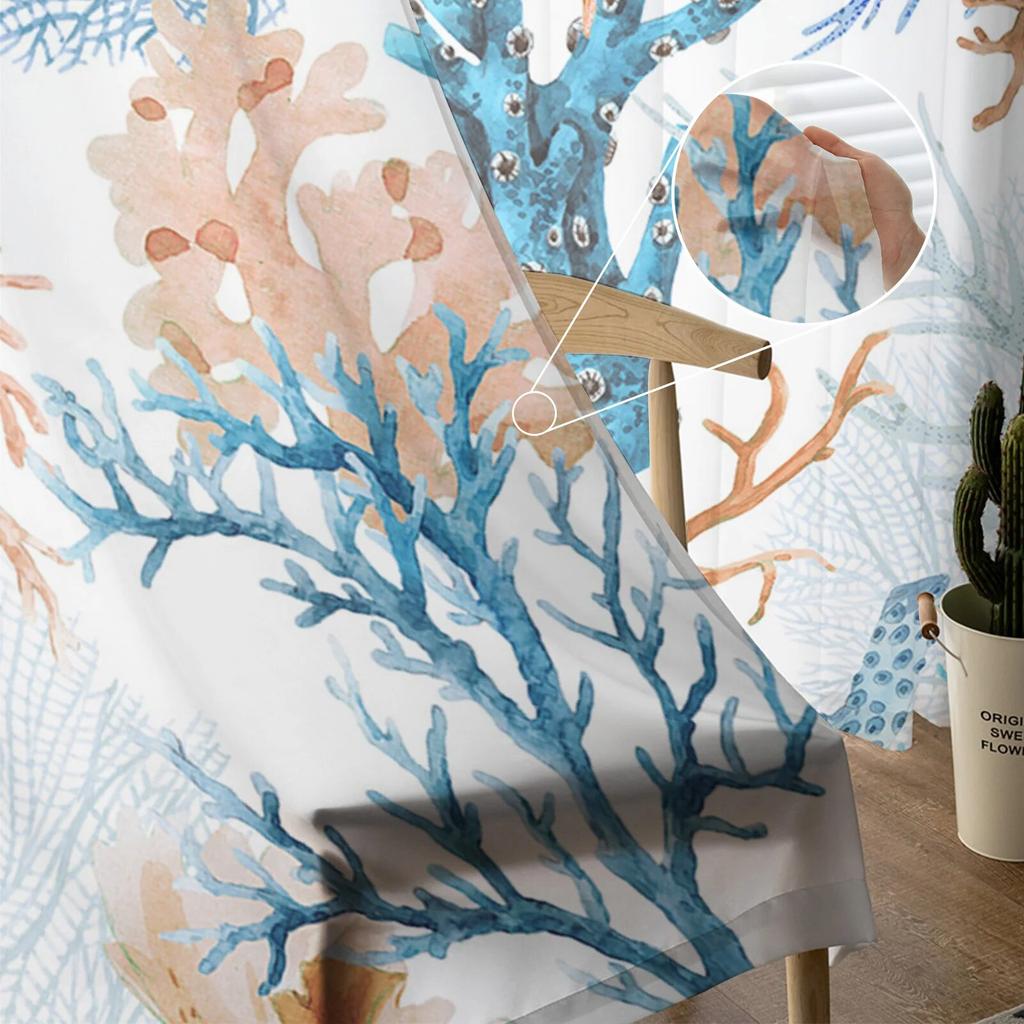 Summer Beach Sea Life Koralowe przezroczyste zasłony do salonu Sypialnia dziecięca Tiulowe zasłony okienne