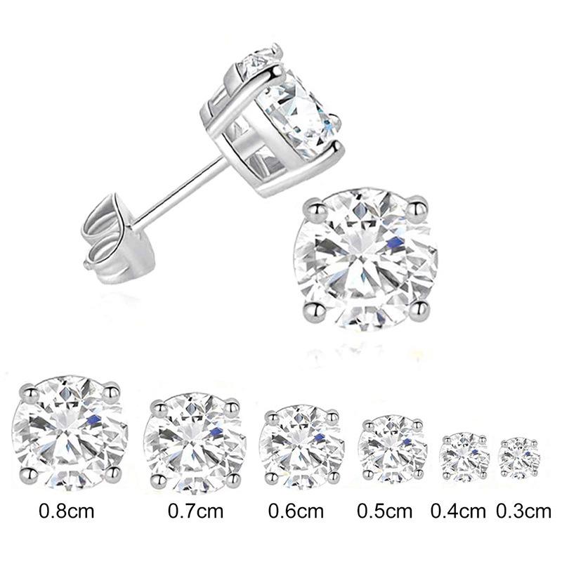 Round Cubic Zirconia Copper Earring Stud Set, 345678mm, Four-Prong, Autumn/Winter Fashion, European/American Style
