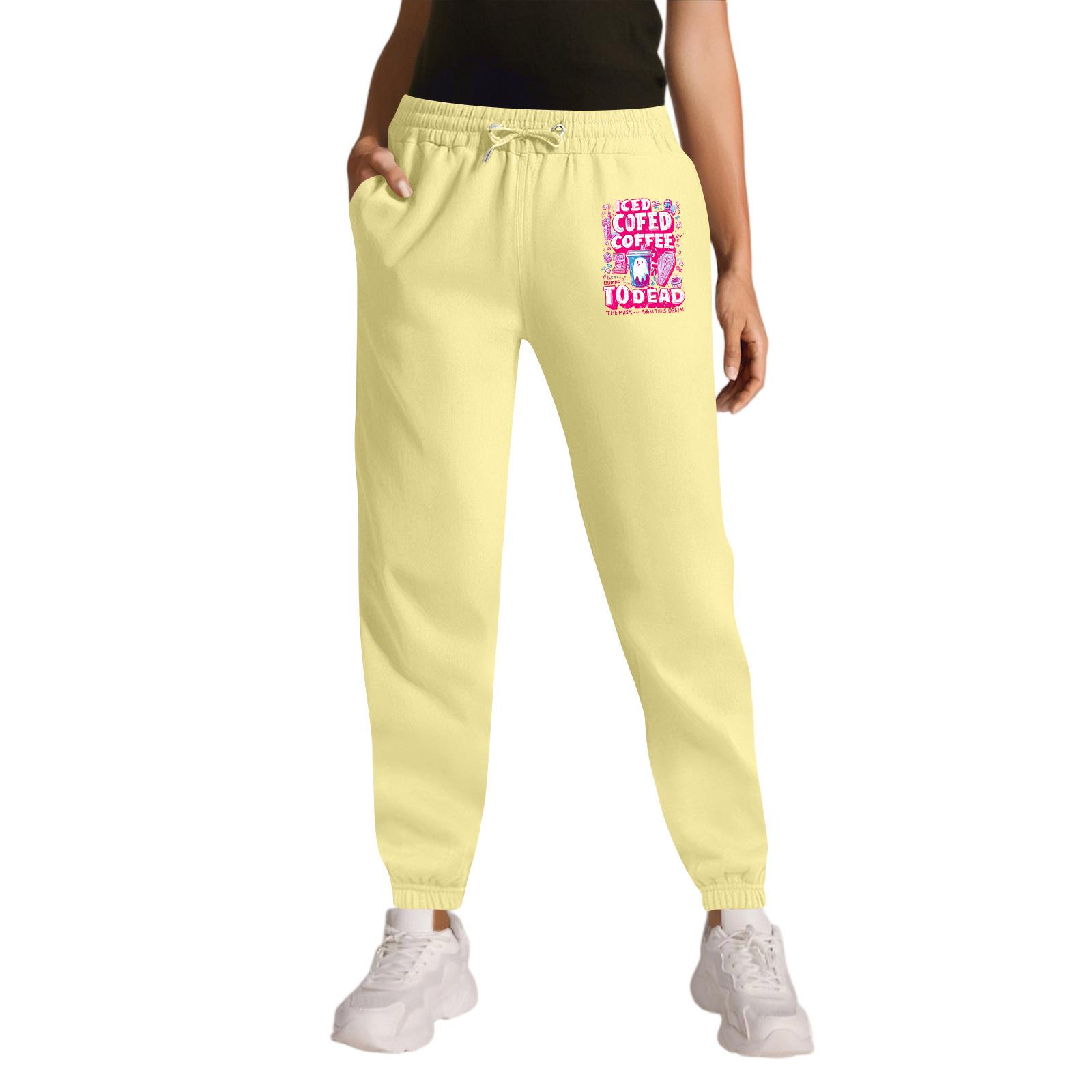 

Женские спортивные брюки с принтом Хэллоуина, карманами на кулиске, повседневные рабочие брюки XL жёлтый